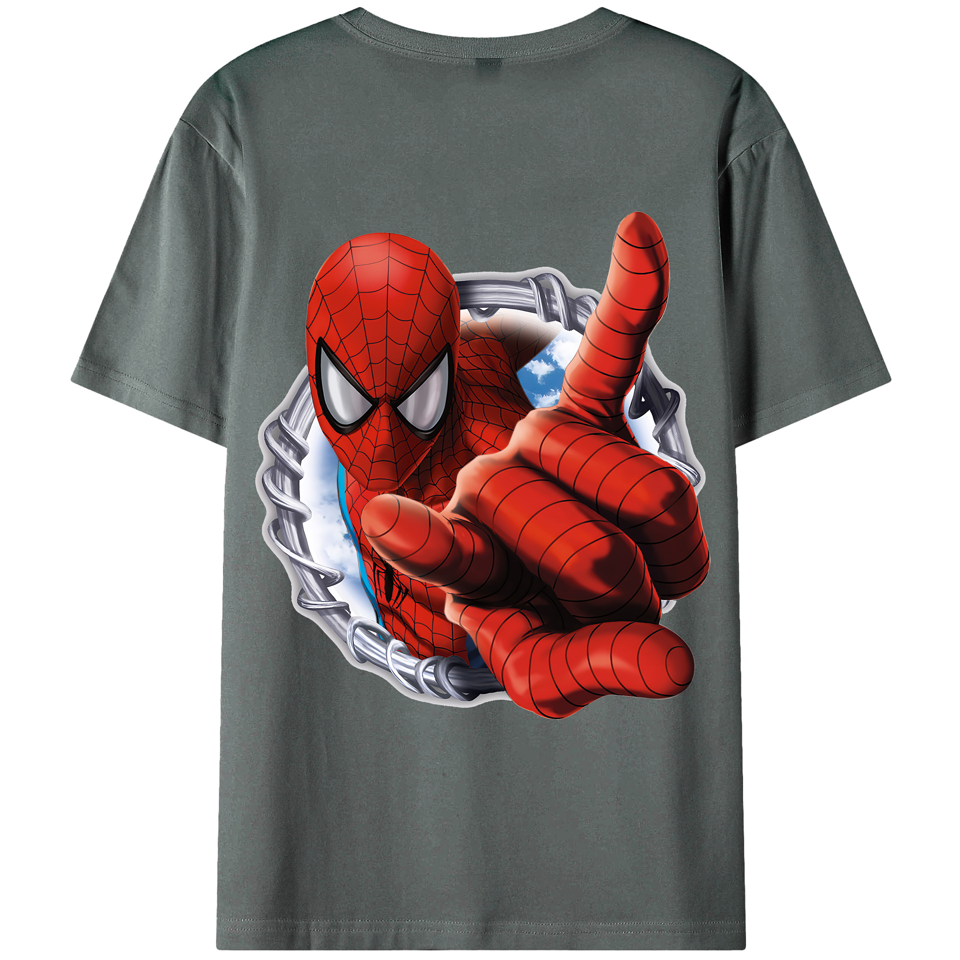 （画像用） Spider Man スパイダーマン 綿100％ メンズ半袖Tシャツ（バックプリント） 通気性